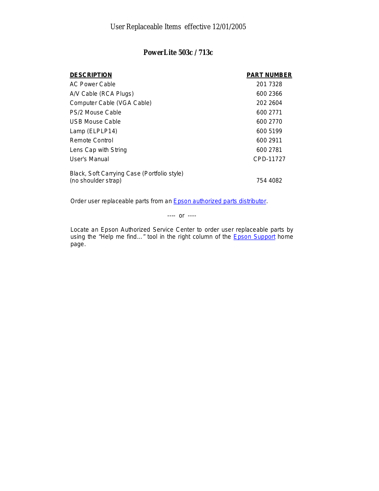 Epson POWERLITE 503C, POWERLITE 713C User Manual