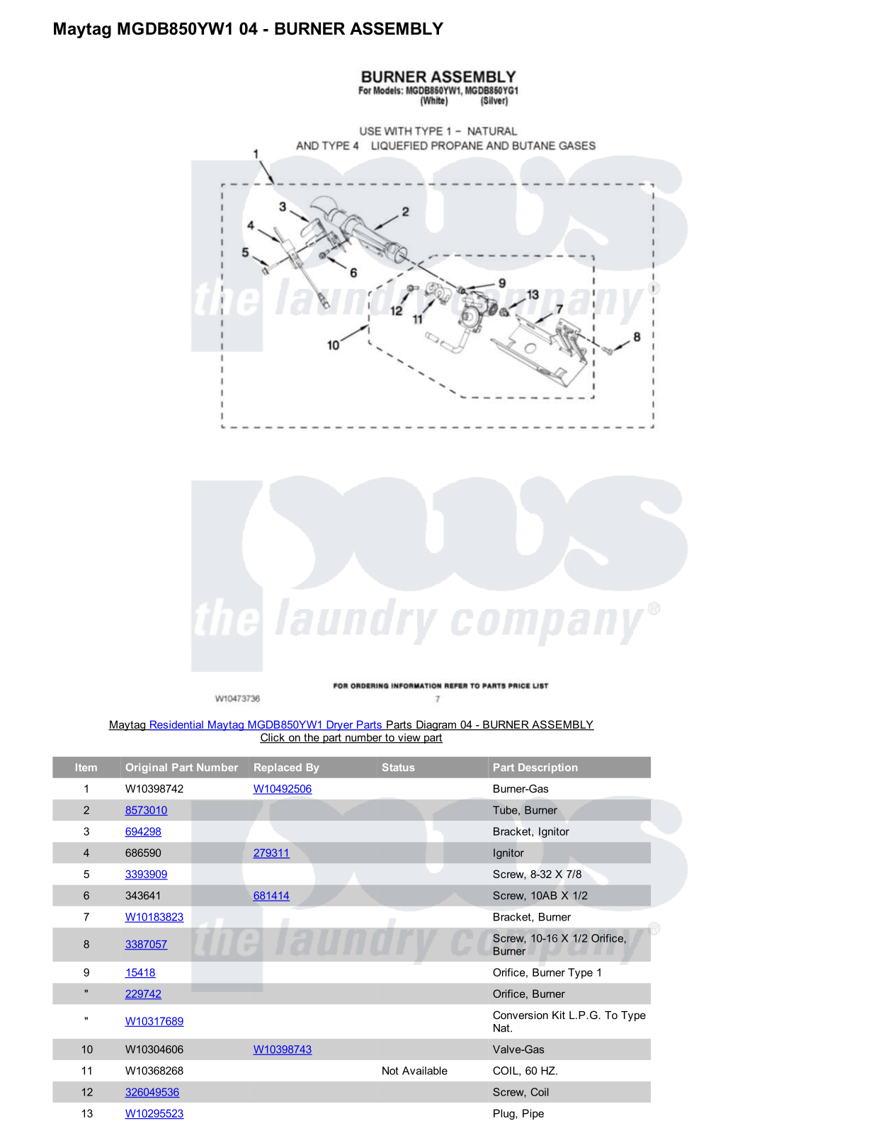 Maytag MGDB850YW1 Parts Diagram