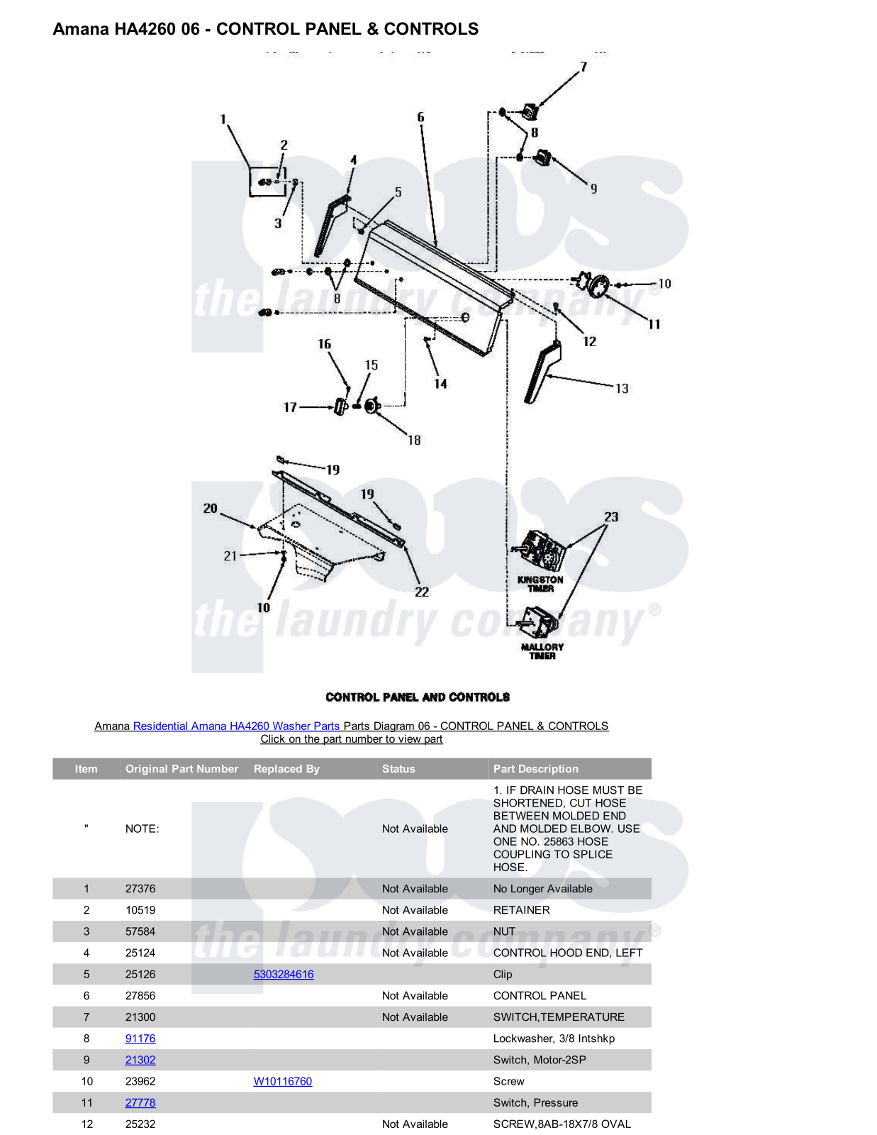 Amana HA4260 Parts Diagram