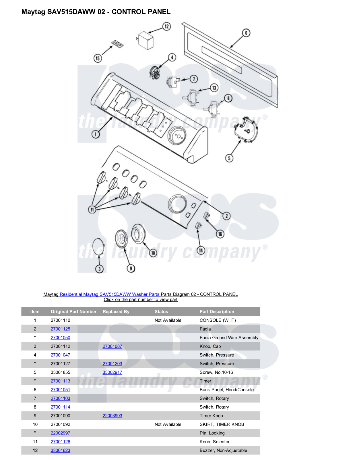 Maytag SAV515DAWW Parts Diagram