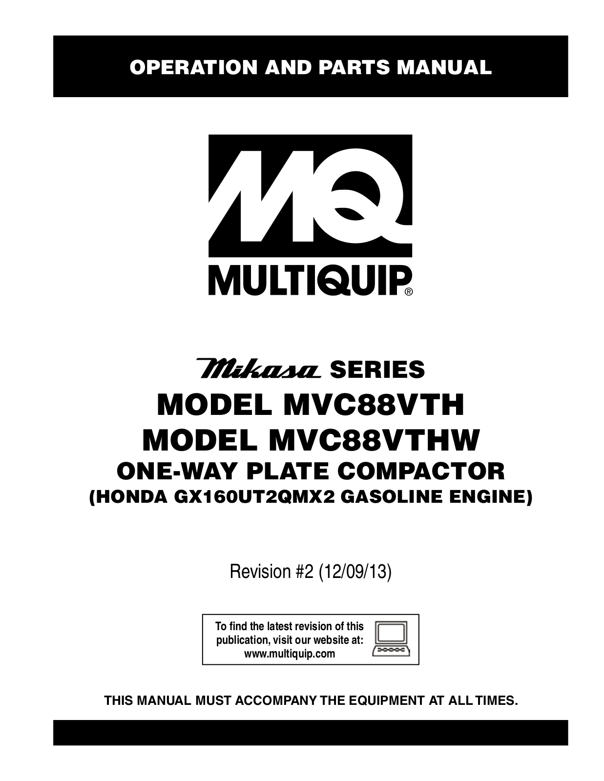 Multiquip MVC88VTHW, MVC88VTH User Manual