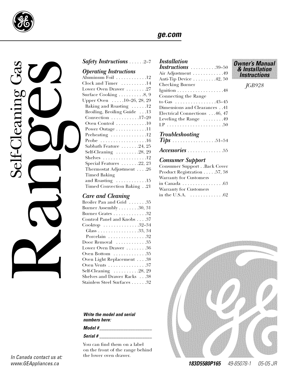GE JGB928TEK3WW, JGB928TEK2WW, JGB928SEK3SS, JGB928SEK2SS, JGB928KEK3CC Owner’s Manual - ManualMachine.com