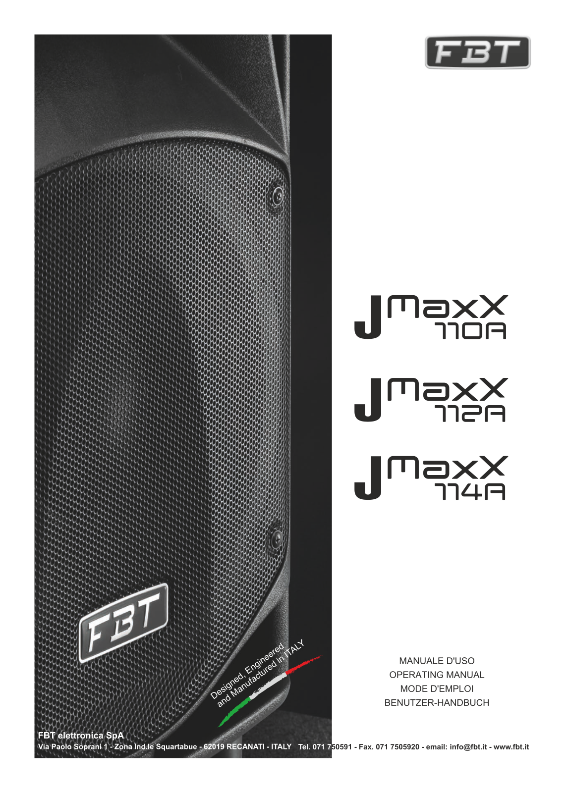 FBT JMaxX 110A, JMaxX 114A, JMaxX 112A Operation manual