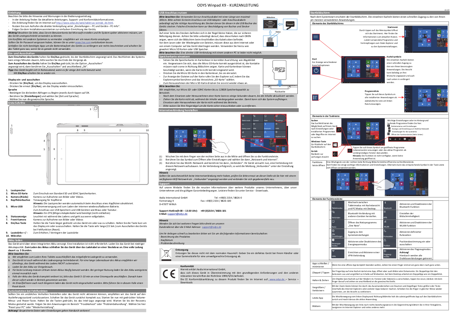 Odys Winpad X9 QUICK START GUIDE