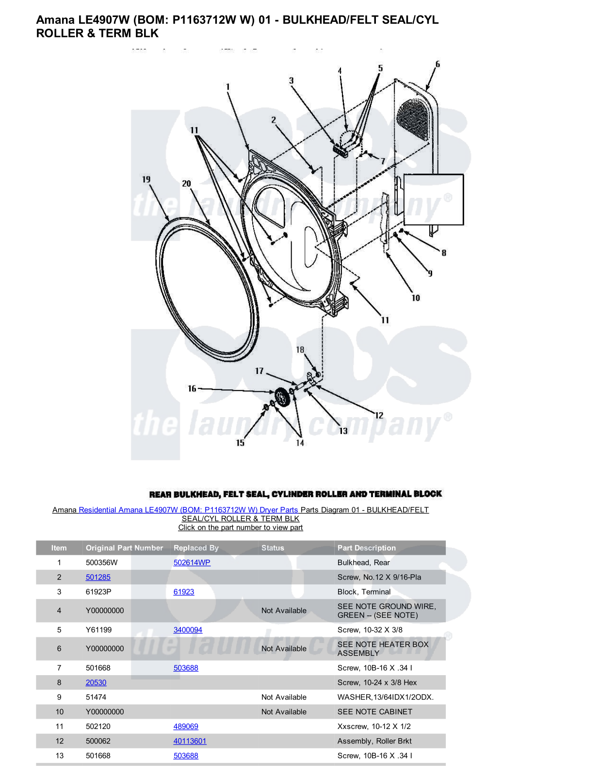 Amana LE4907W Parts Diagram