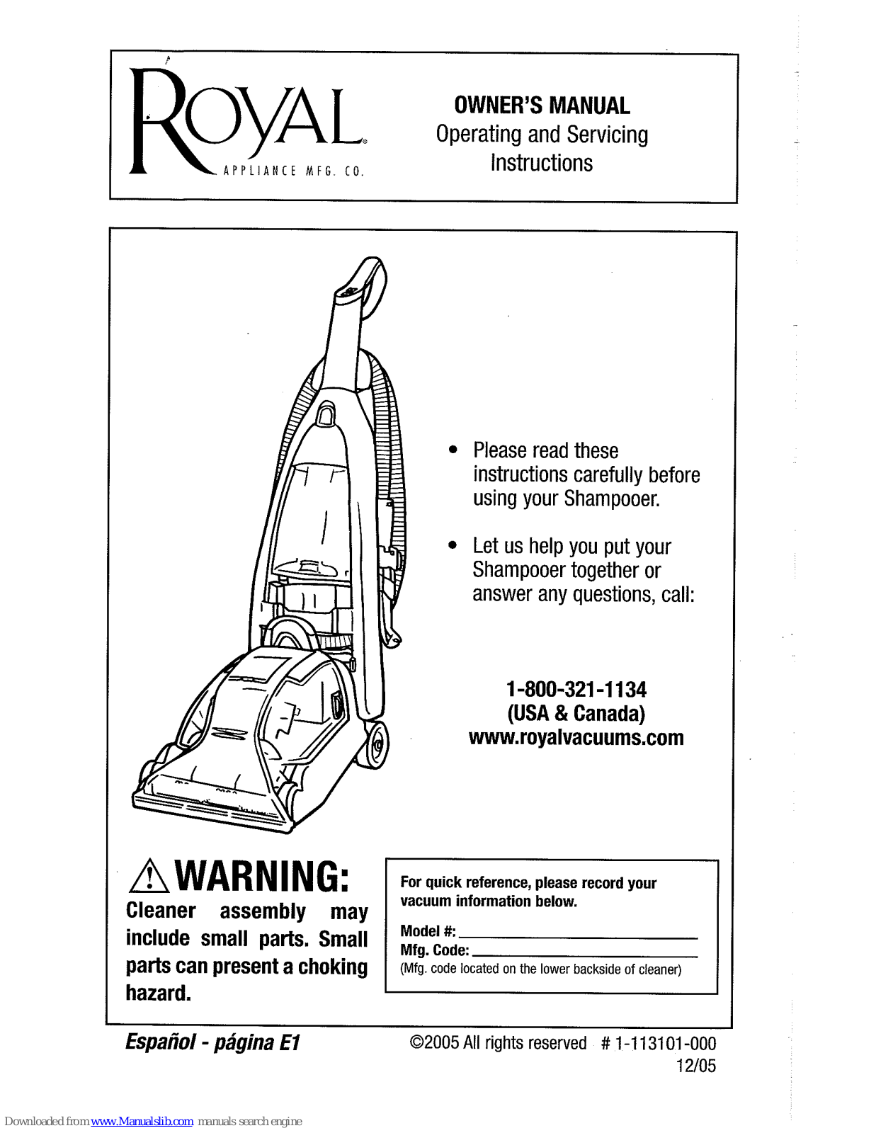 Royal MRY7940, MRY7910, MRY7600 Owner's Manual