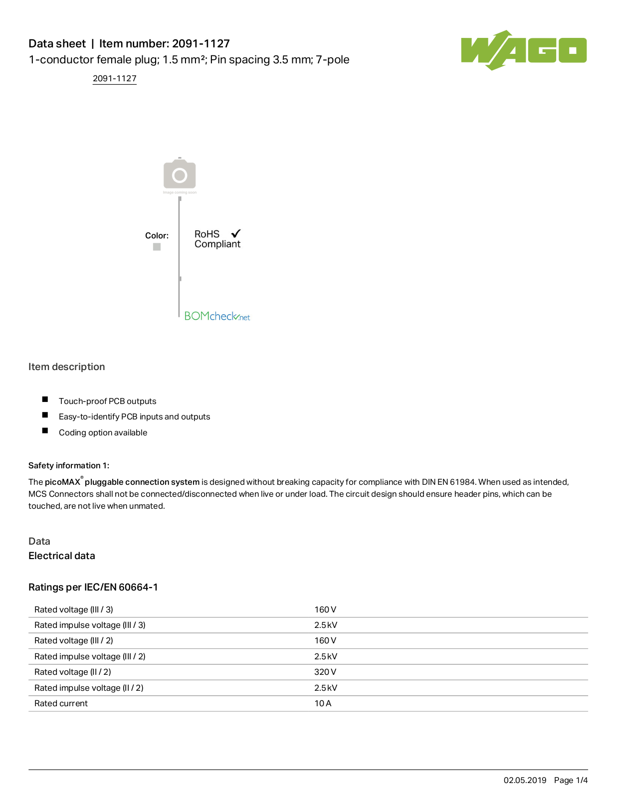 Wago 2091-1127 Data Sheet