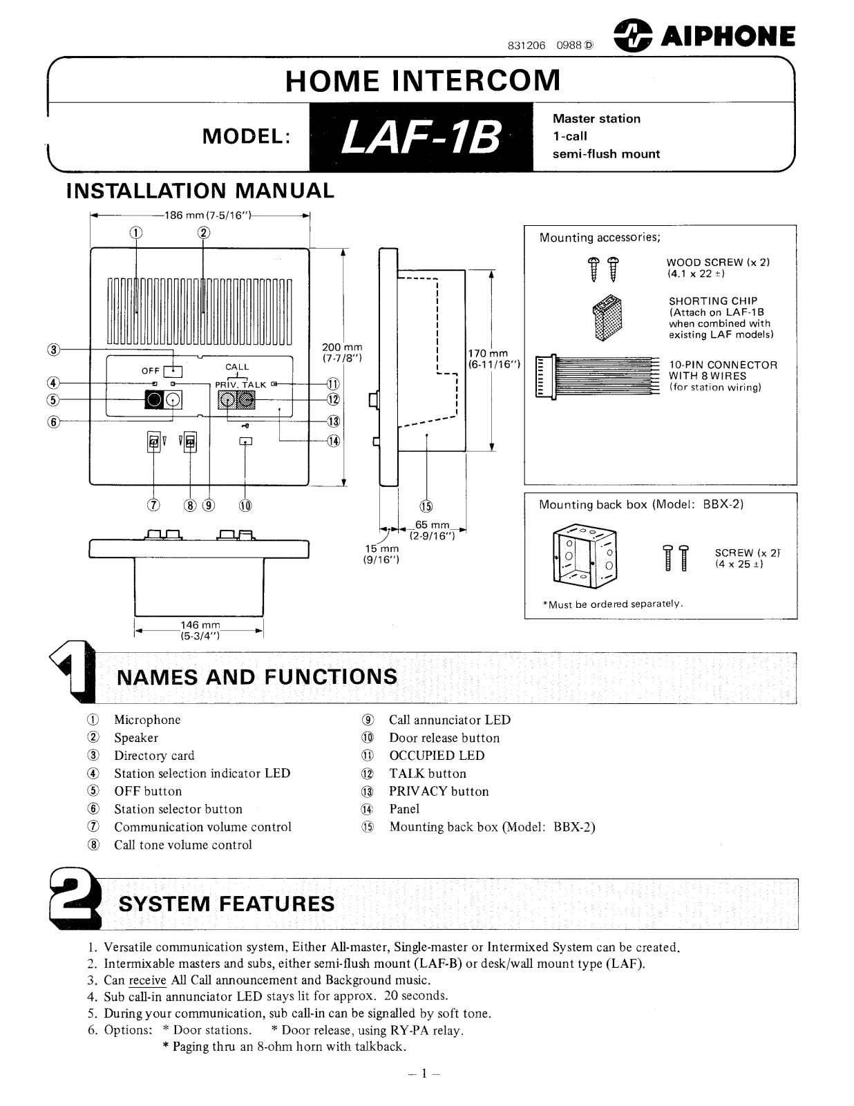 Aiphone LAF-nB INSTALLATION INSTRUCTIONS