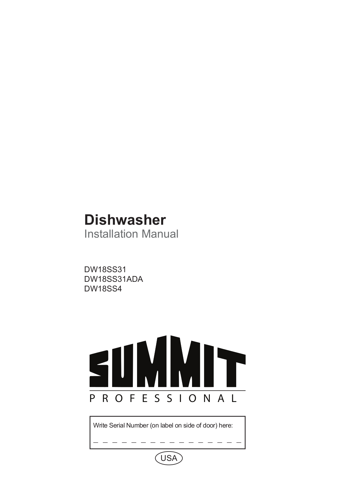 Summit DW18SS31ADA, DW18SS4 Installation Manual