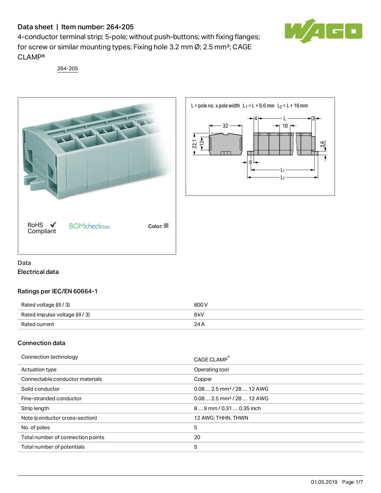 Wago 264-205 Data Sheet