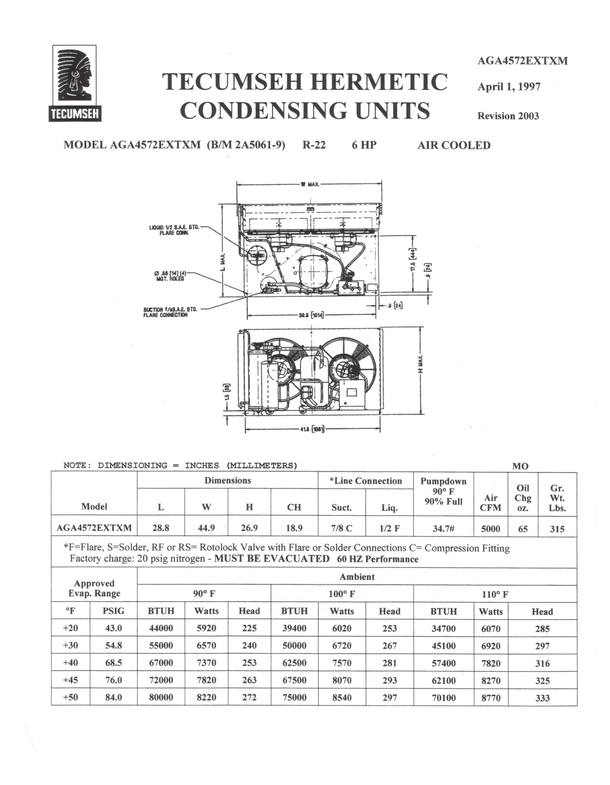 Tecumseh AGA4572EXTXM Performance Data Sheet - ManualMachine.com