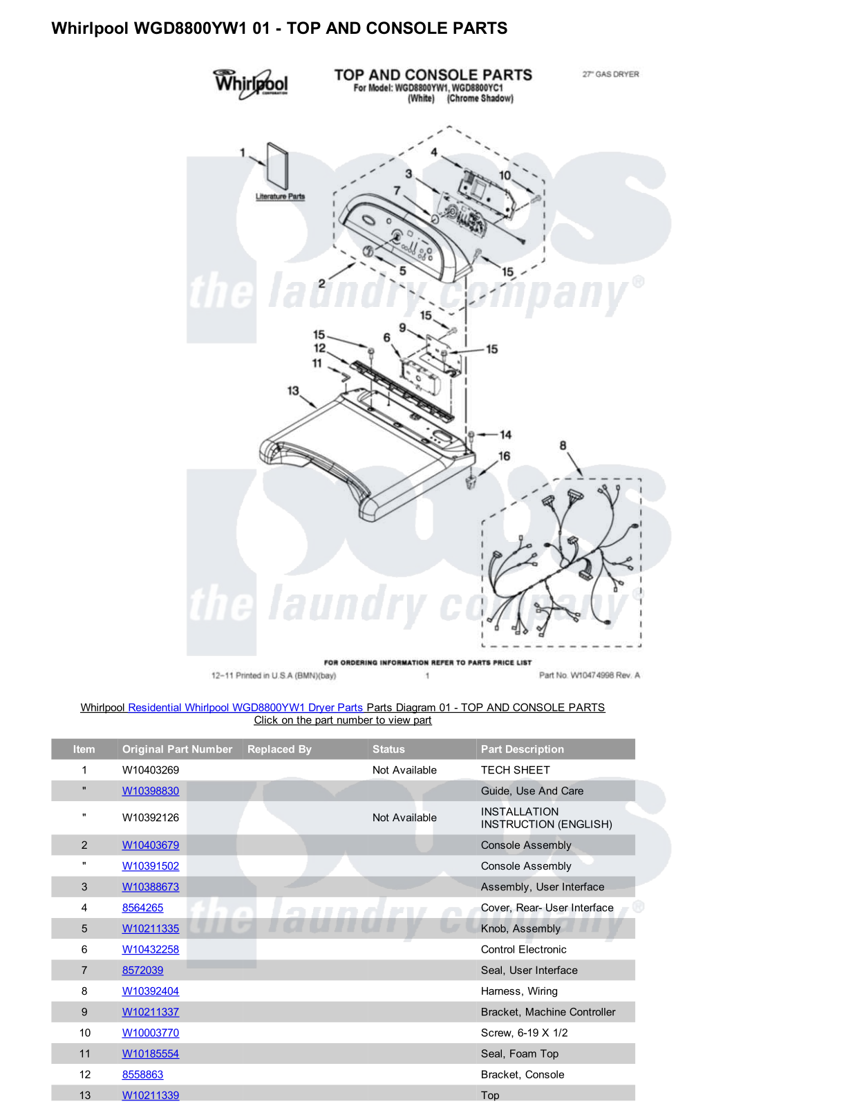 Whirlpool WGD8800YW1 Parts Diagram