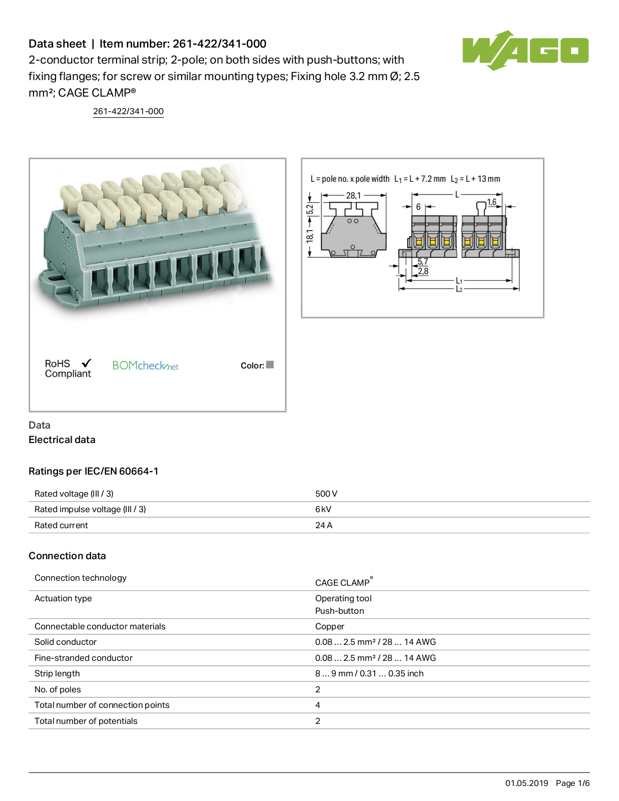 Wago 261-422/341-000 Data Sheet