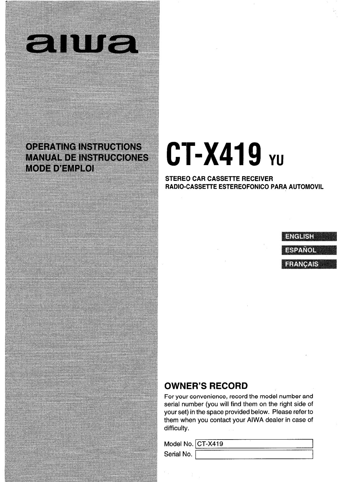 AIWA CT-X419 Operating Instructions - ManualMachine.com