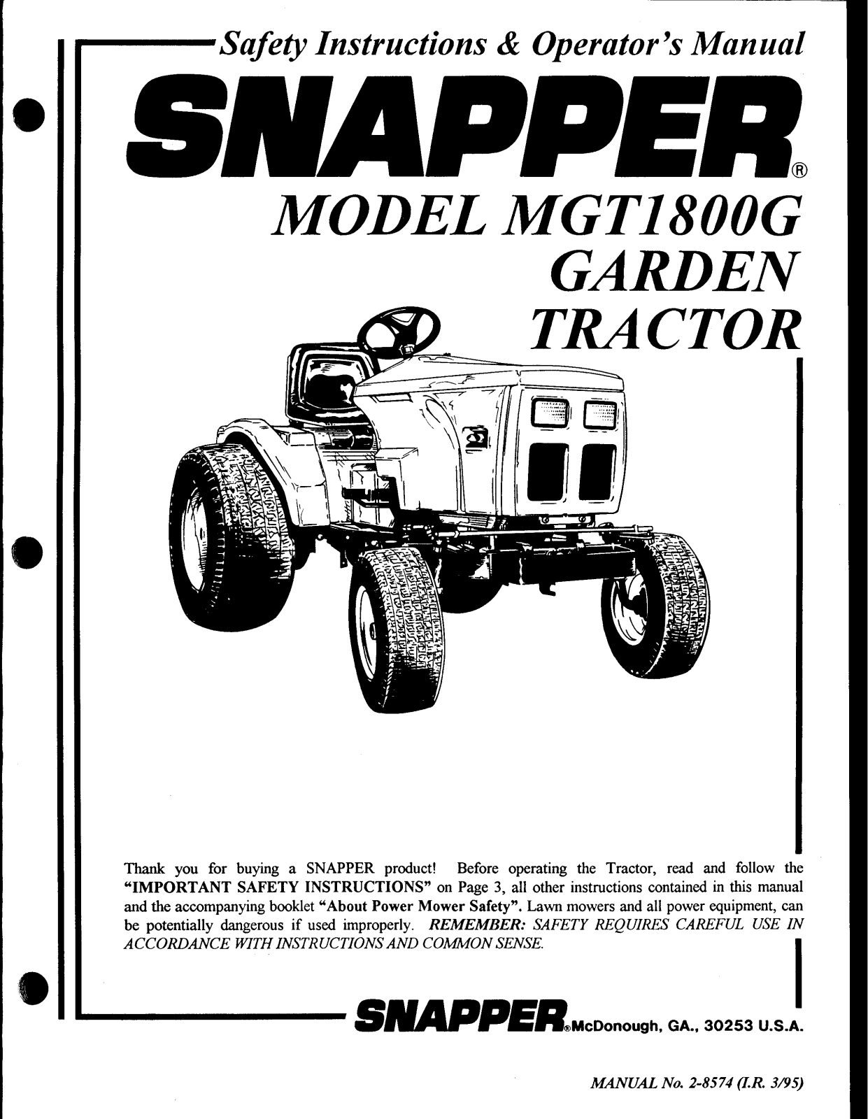 Snapper MGt1800G User Manual