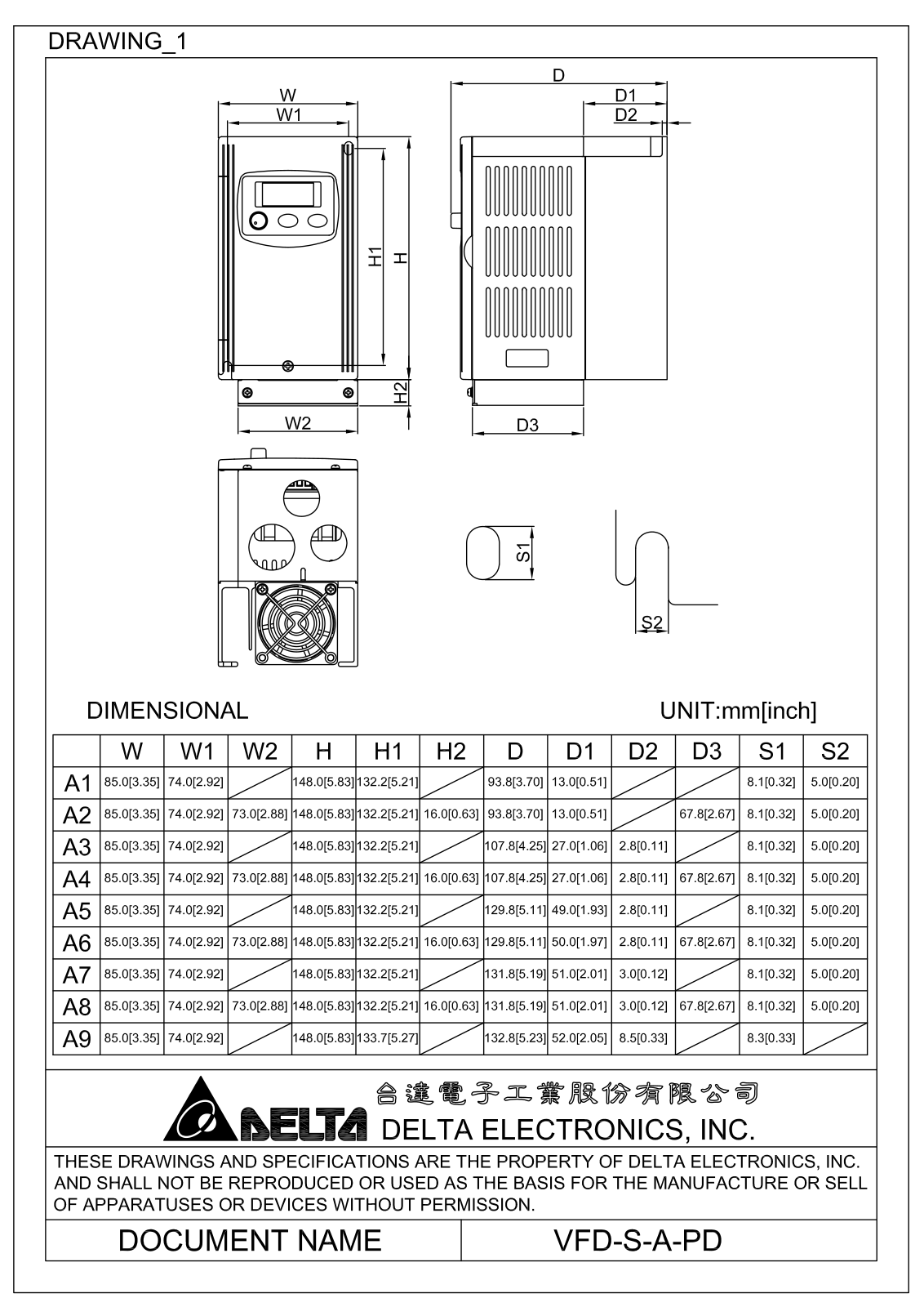 Delta Products VFD-S-A-PD Dimensional Sheet