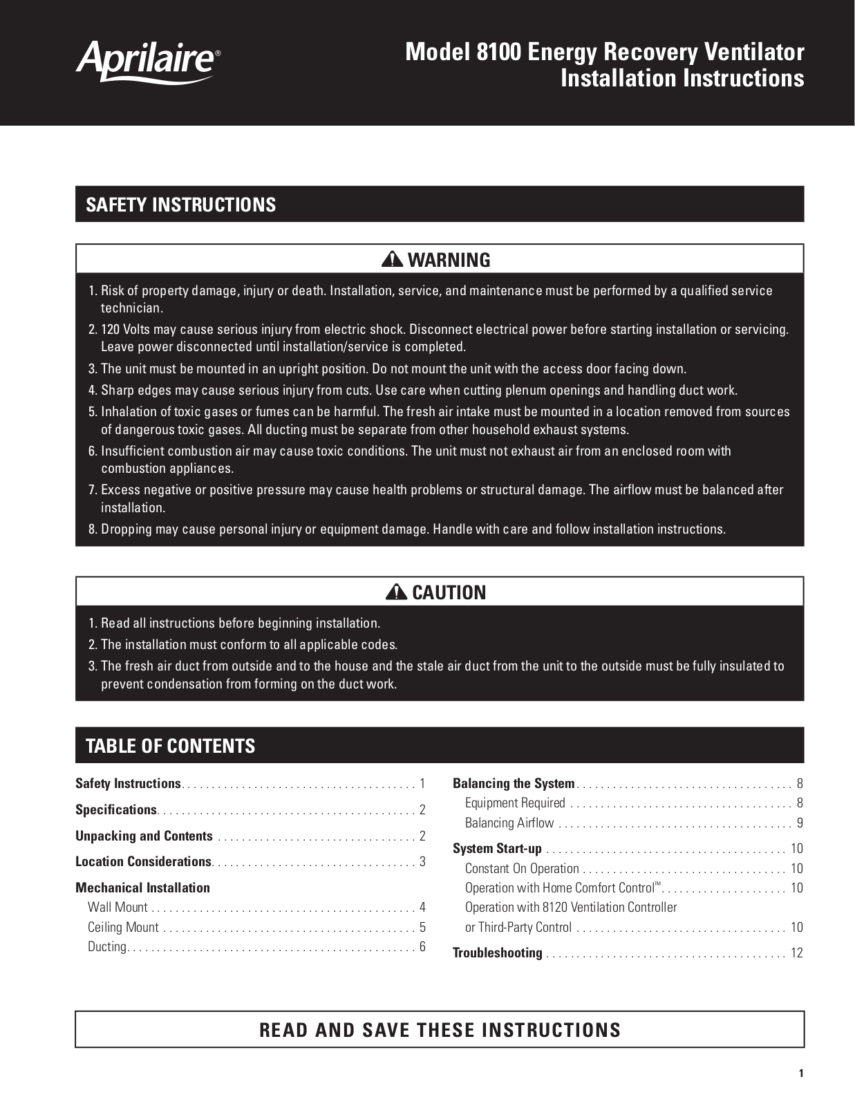 Aprilaire 8100 User Manual