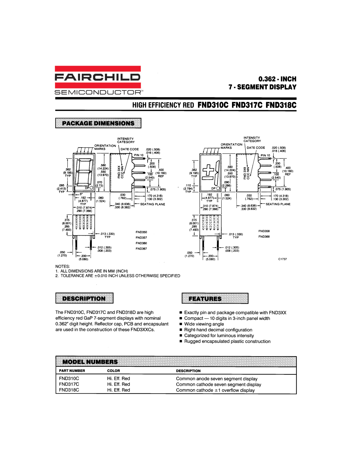 Fairchild Semiconductor FND310C, FND318C, FND317C Datasheet