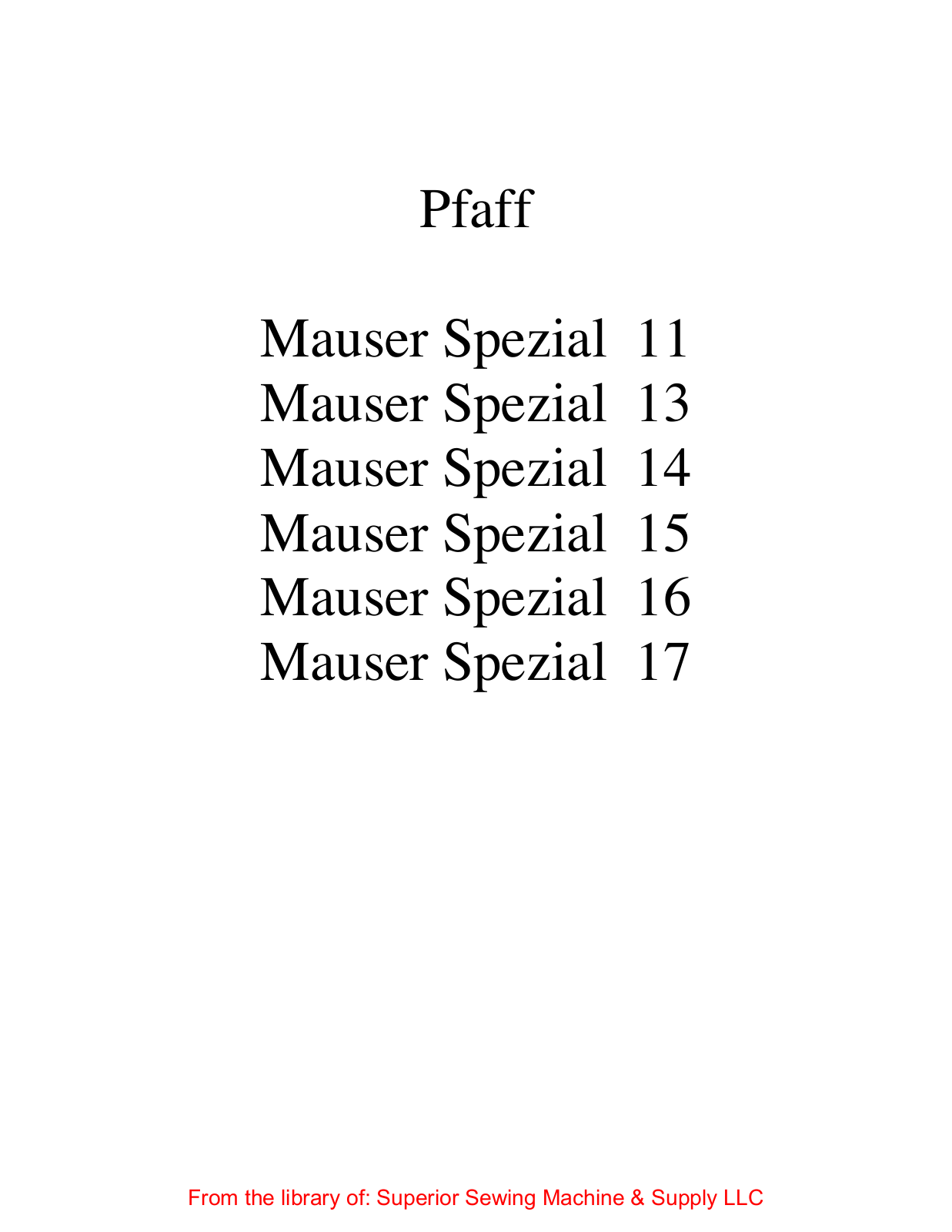 Mauser Spezial 11, Spezial 13, Spezial 14, Spezial 15, Spezial 16 User Manual