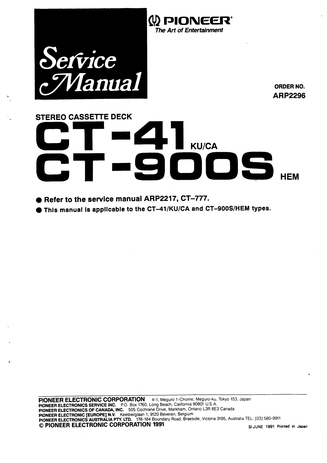 Pioneer CT-41, CT-900-S Service manual