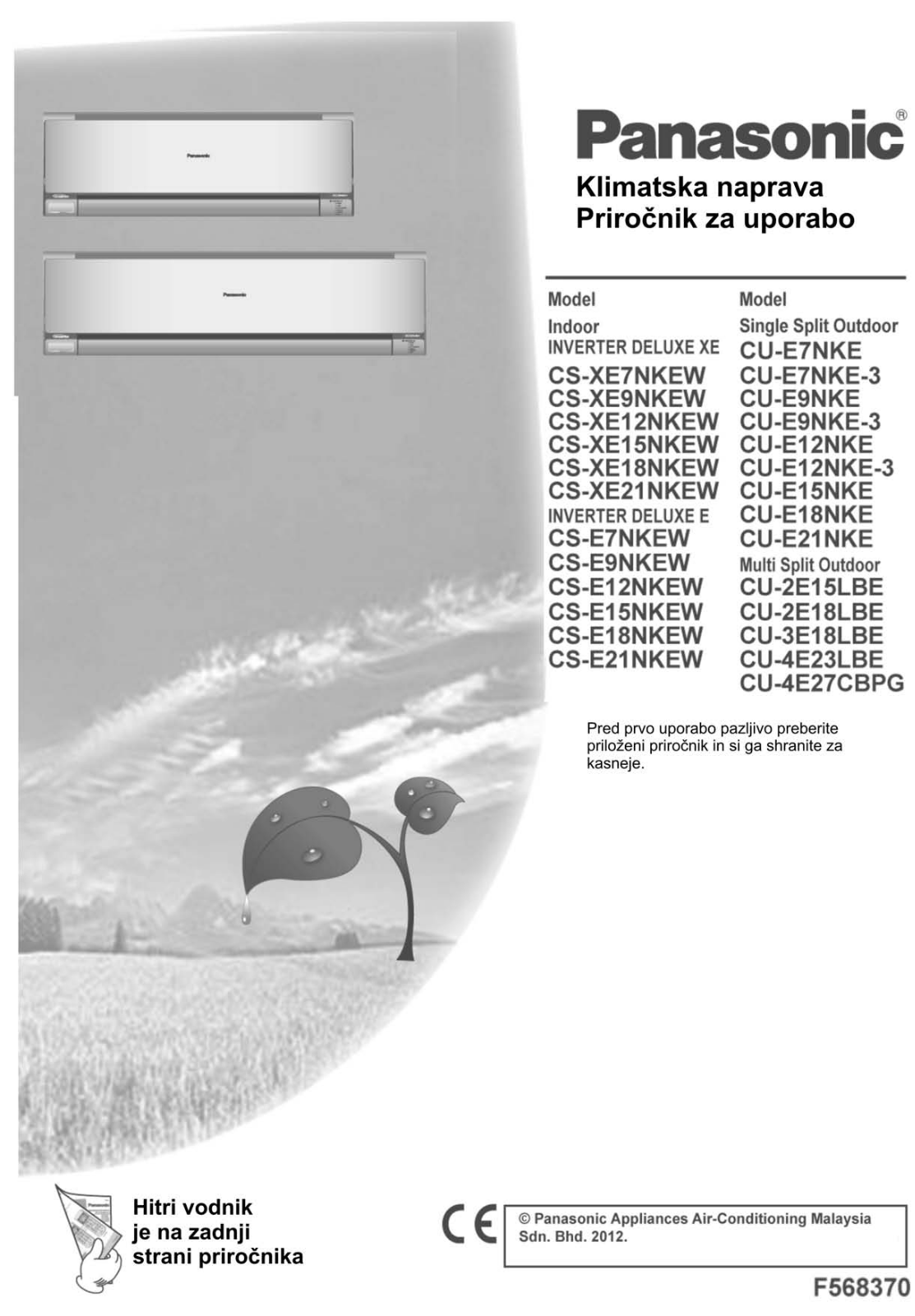 Panasonic CU-E12NKE, CS-E18NKEW, CS-XE12NKEW, CS-E12NKEW, CU-E21NKE User Manual