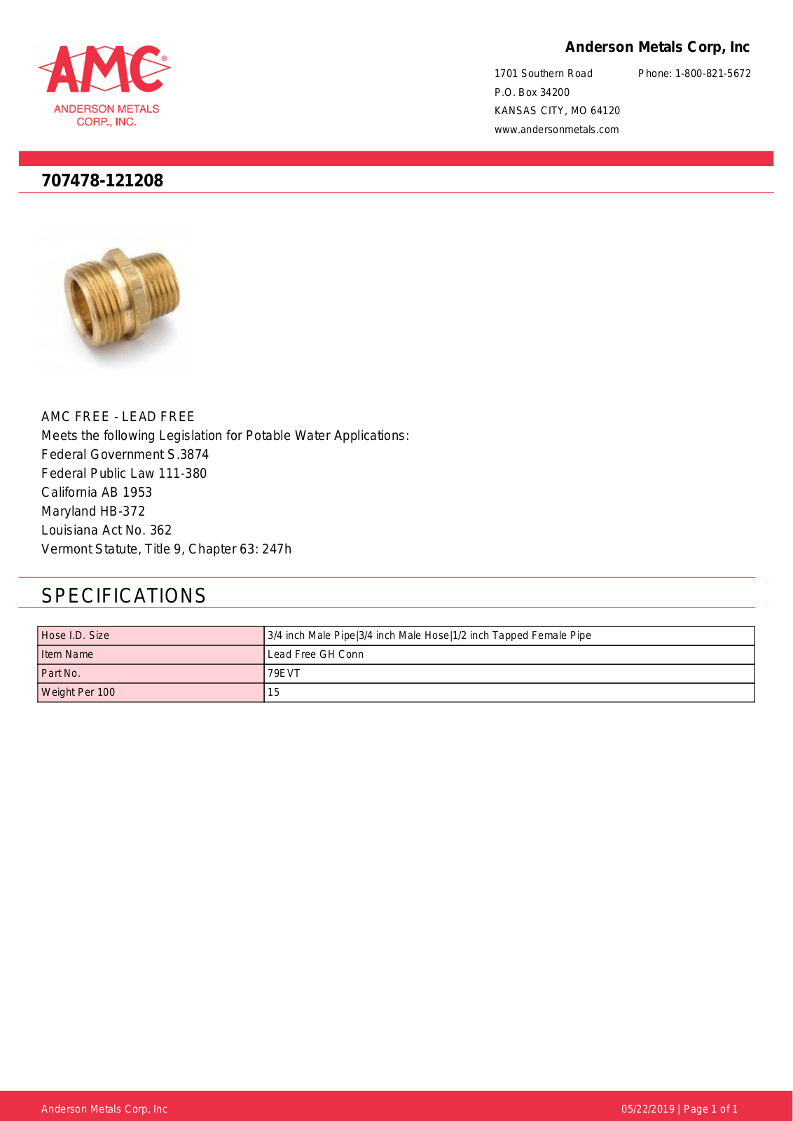 Anderson Metals 707478-121208 User Manual