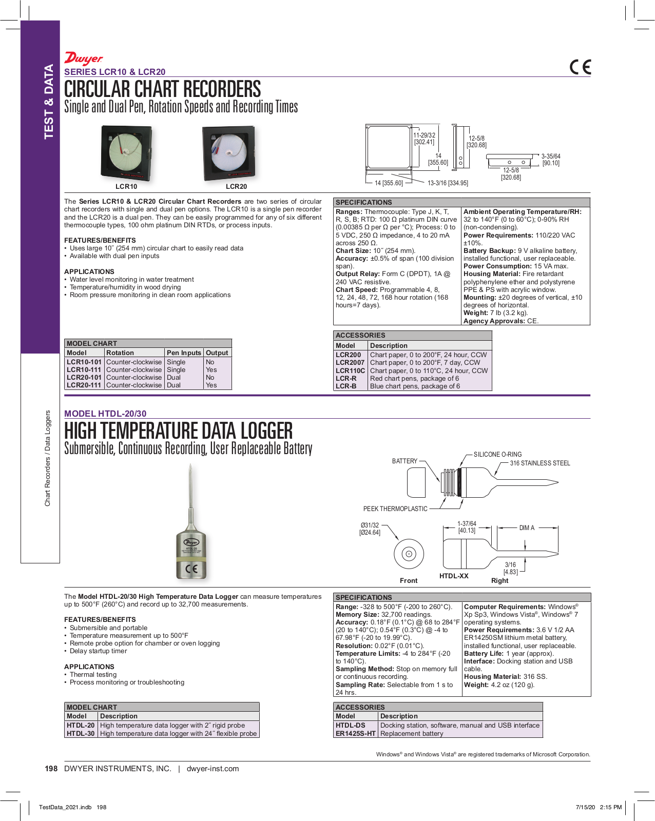 Dwyer Instruments SERIES LCR10, SERIES LCR20 Catalog Page