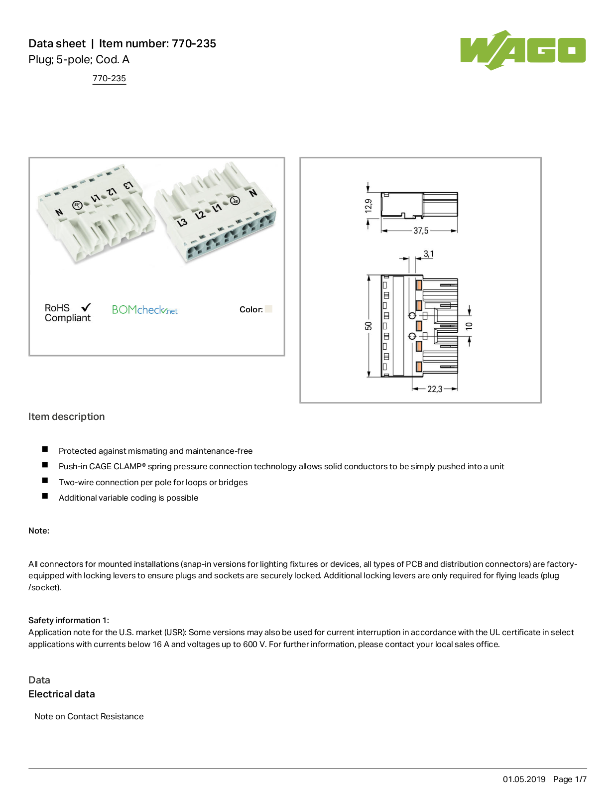 Wago 770-235 Data Sheet