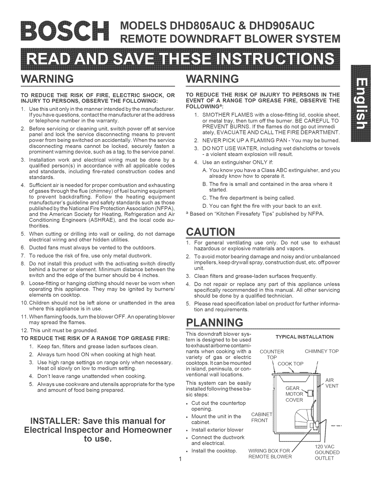 Bosch DHD905AUC, DHD805AUC Installation Guide