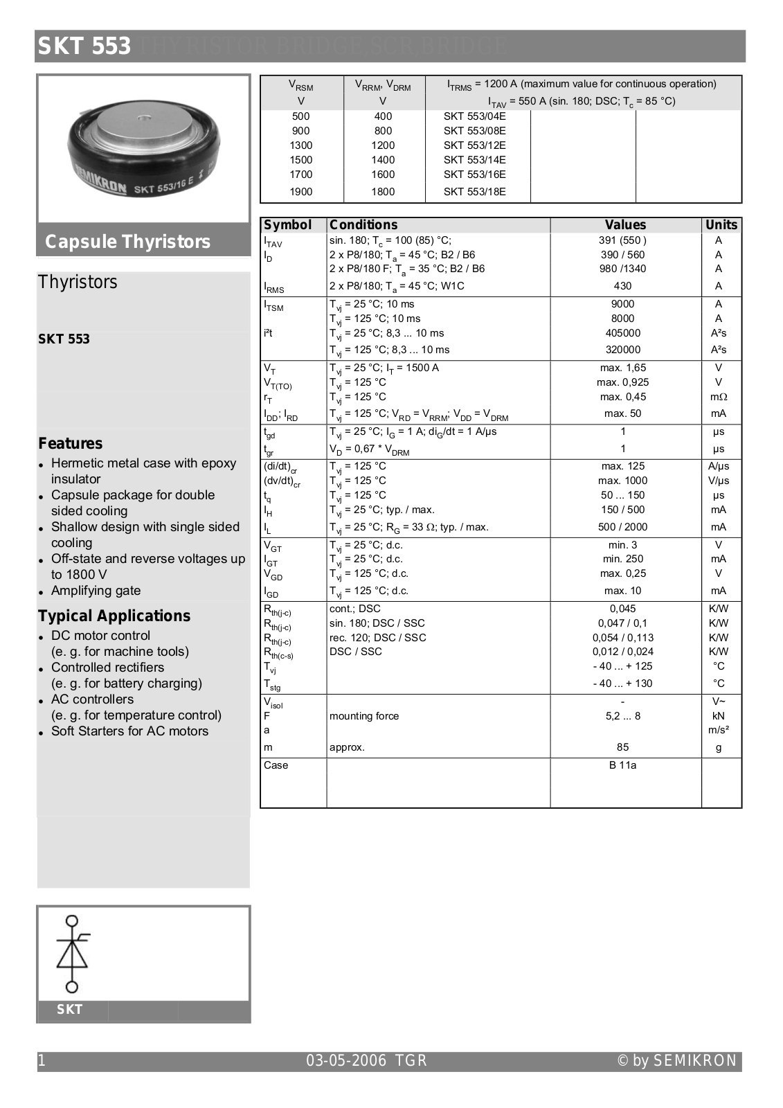 Semikron SKT553 Data Sheet