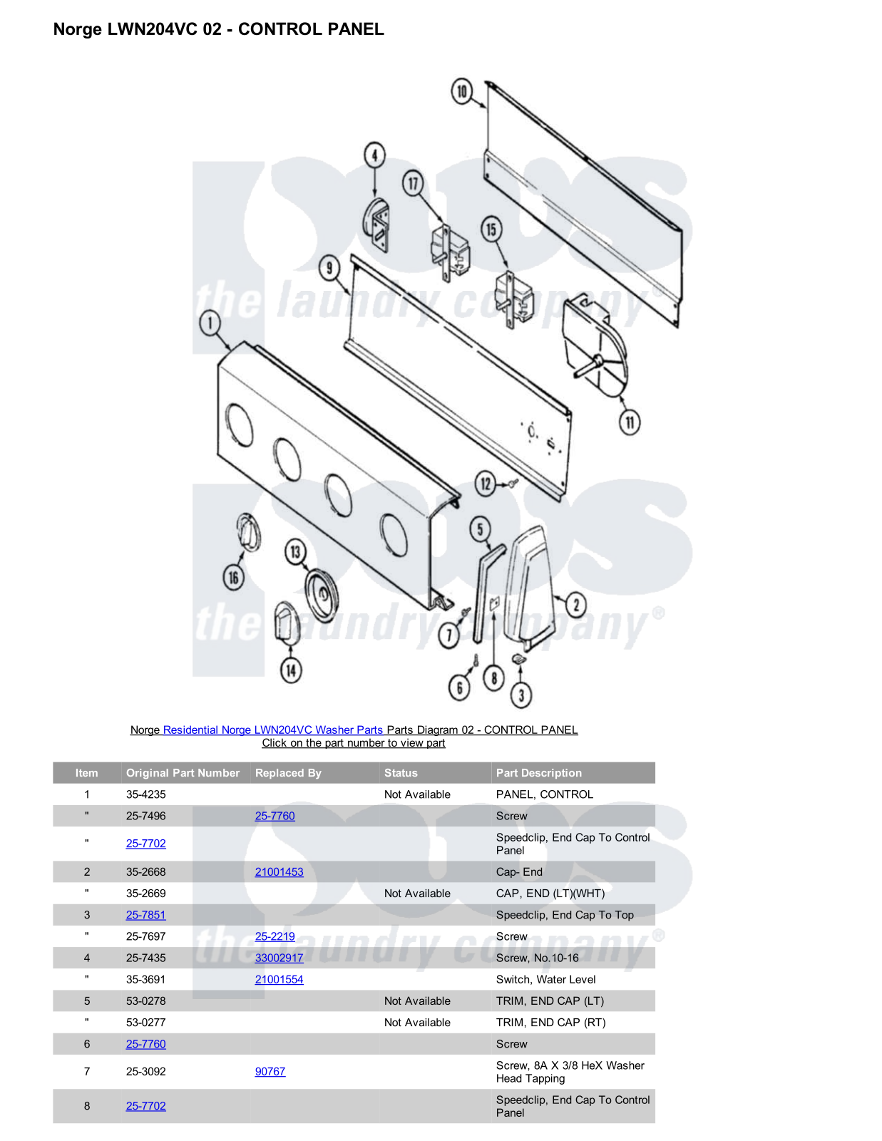 Norge LWN204VC Parts Diagram