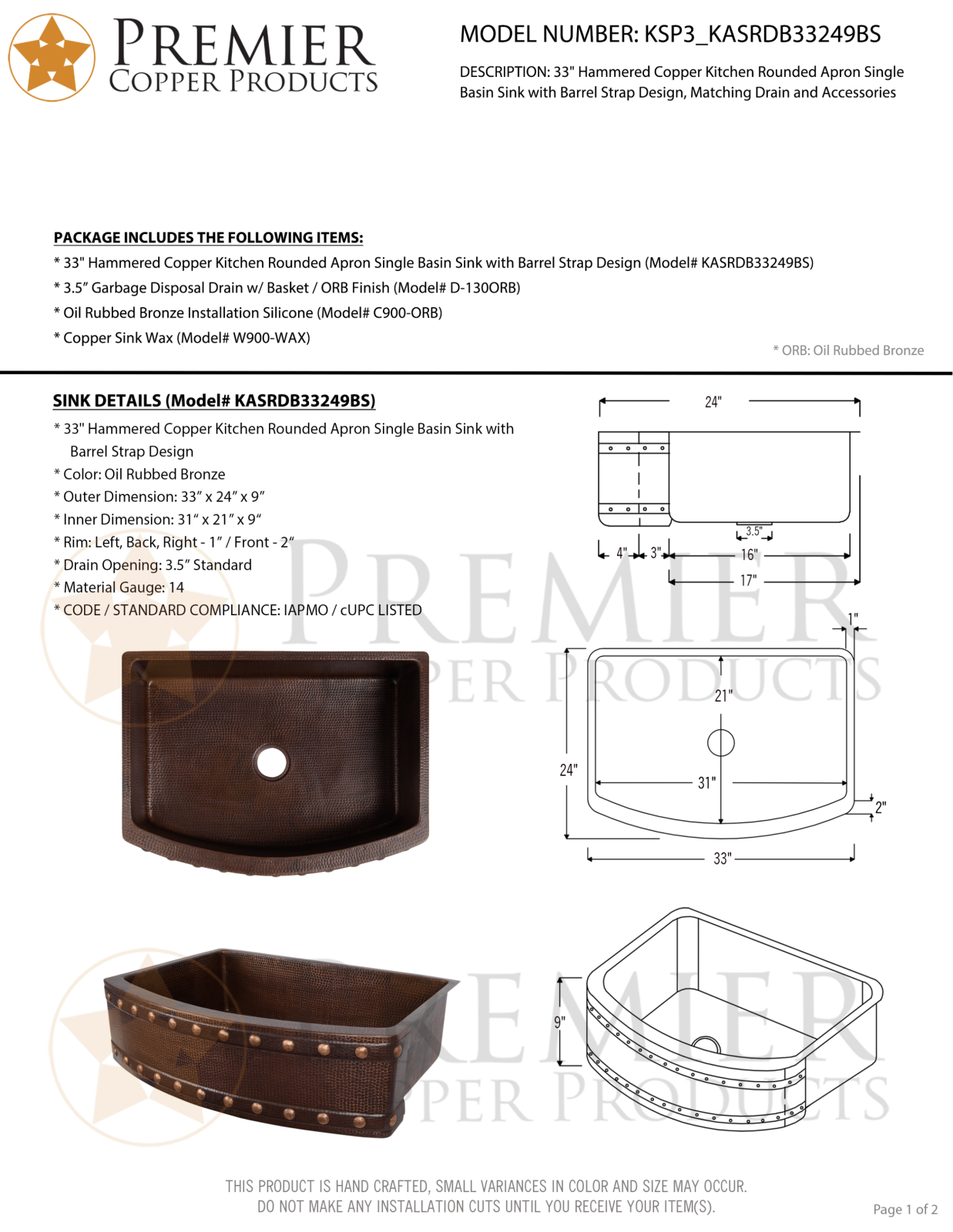 Premier Copper Products IER1973 Specifications - ManualMachine.com