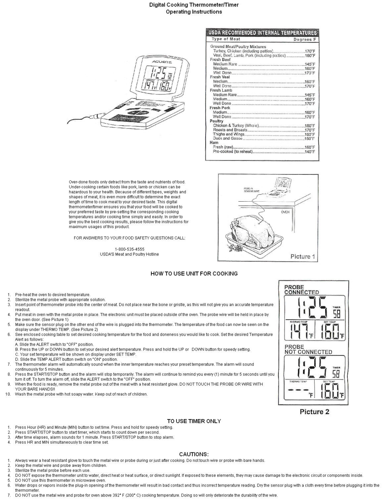 Weber Instant-read Digital Thermometer Operating Instruction