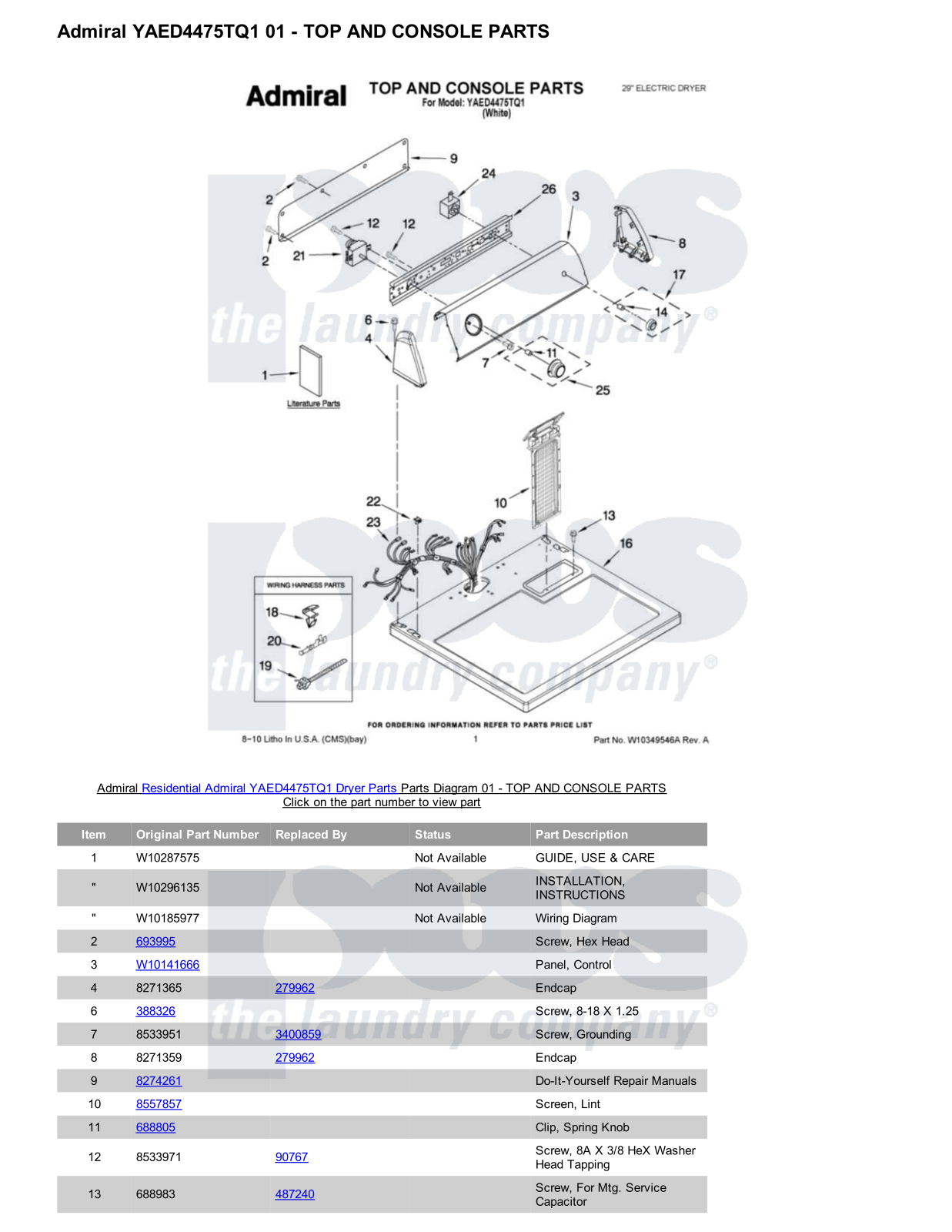 Admiral YAED4475TQ1 Parts Diagram