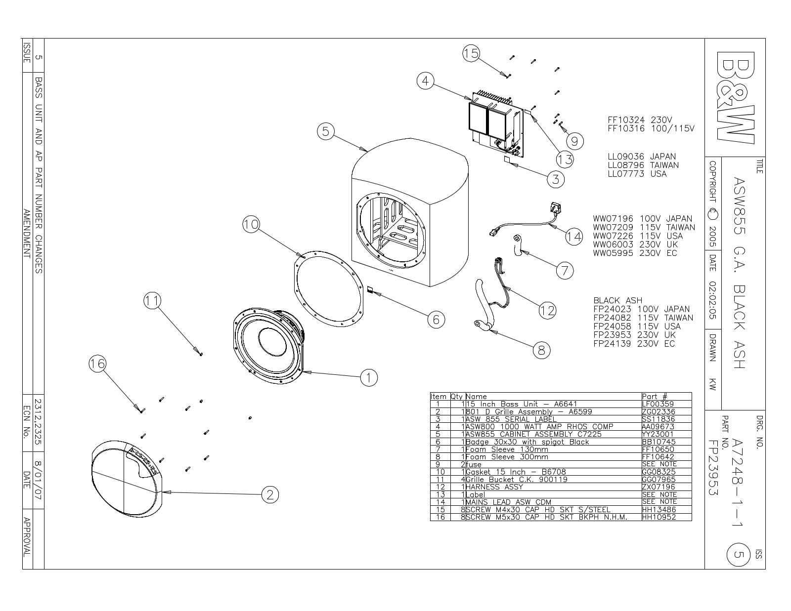 Bowers and Wilkins ASW-855 Service manual