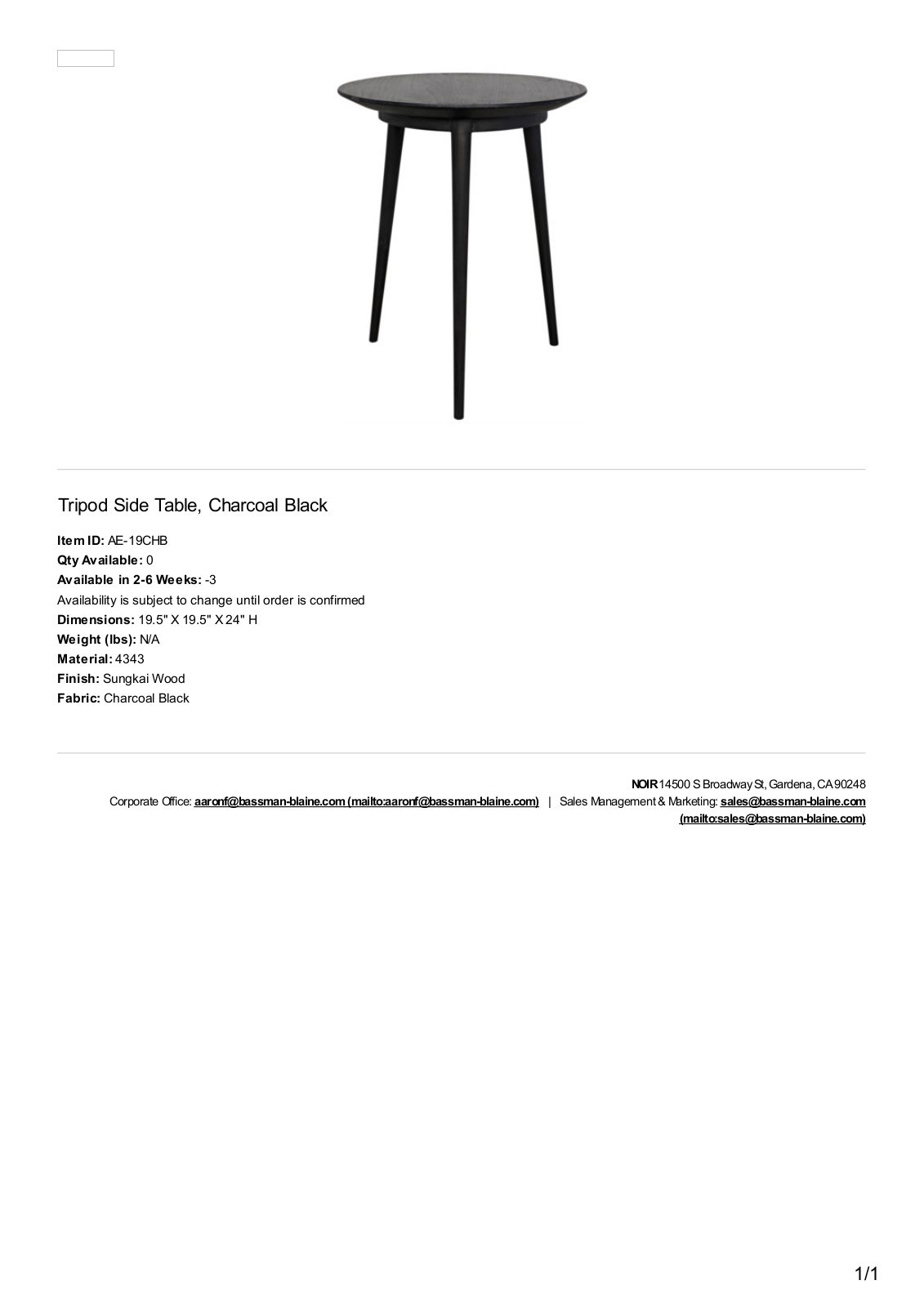 Noir MBYR2335 Specifications - ManualMachine.com