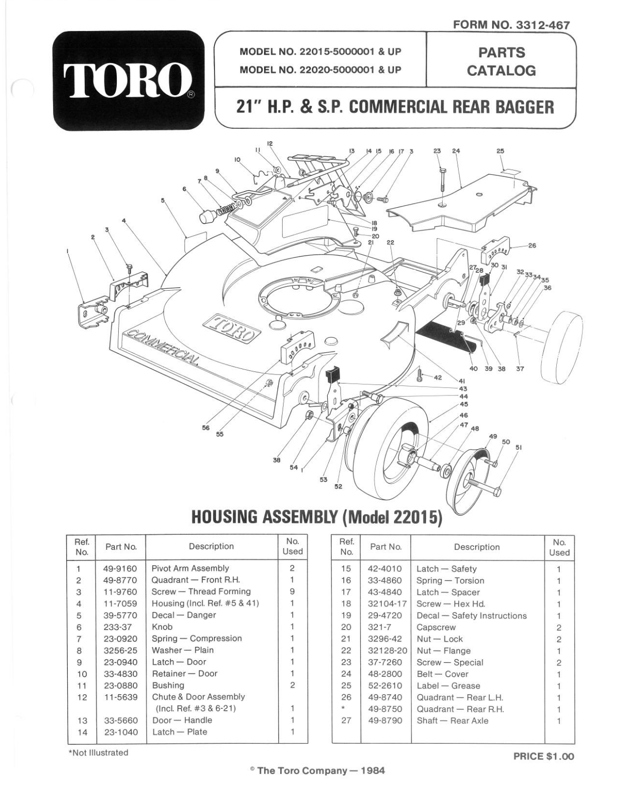 Toro 22015, 22020 Parts Catalogue