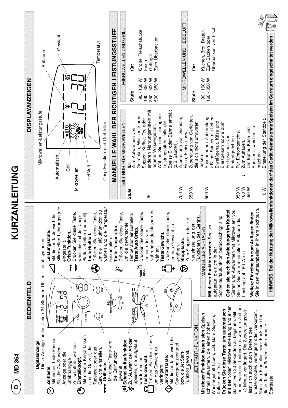 Whirlpool MD 364/BLACK INSTRUCTION FOR USE