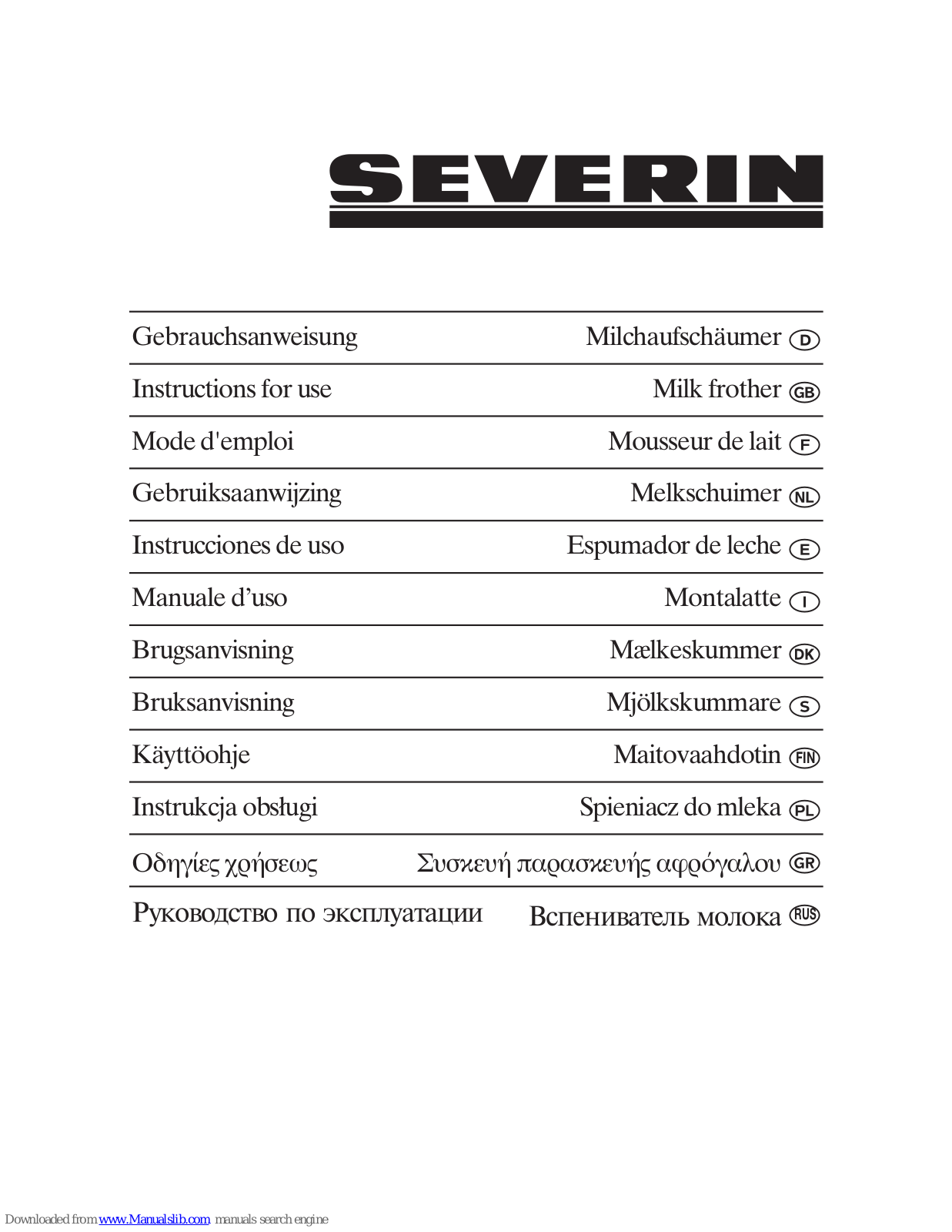 SEVERIN SM 9667 - EMULSIONNEUR DE LAIT, SM 9667 Instructions For Use Manual