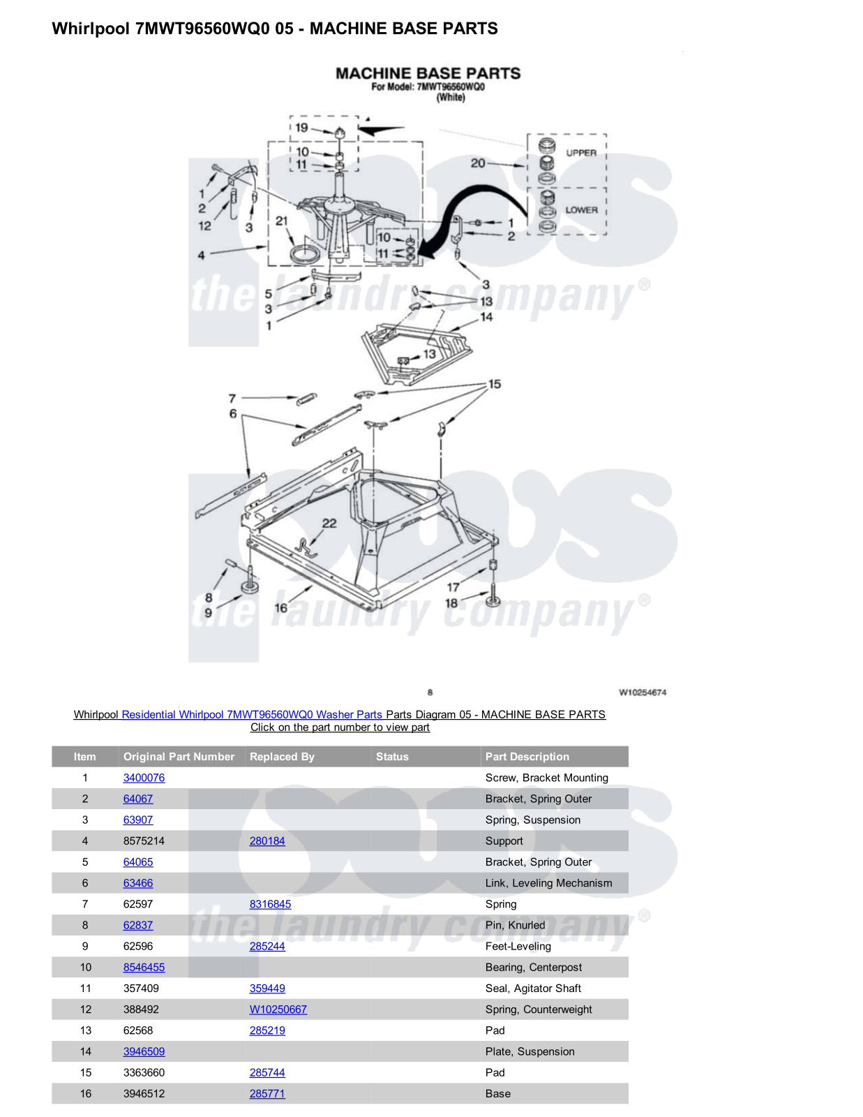 Whirlpool 7MWT96560WQ0 Parts Diagram