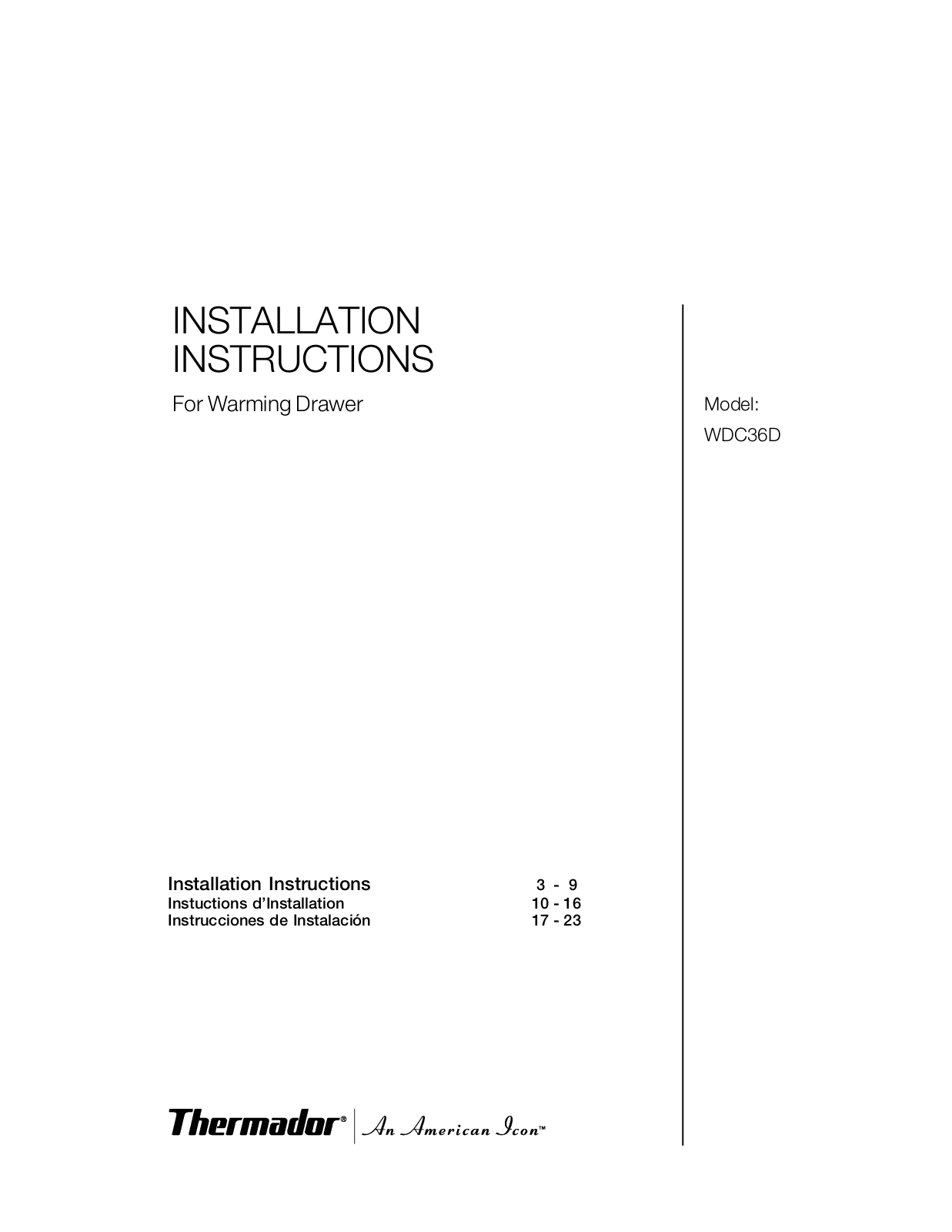 Thermador WDC36D User Manual