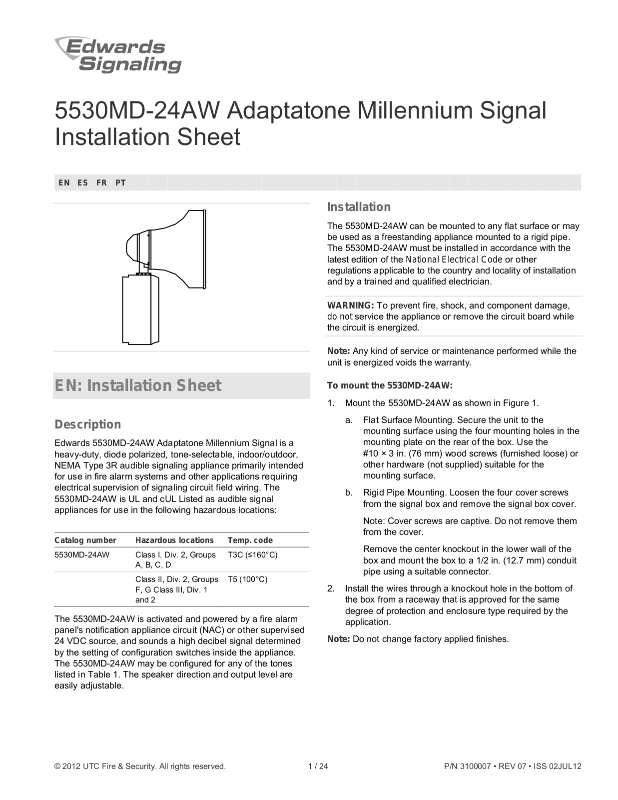 Edwards Signaling 5530MD-24AW User Manual