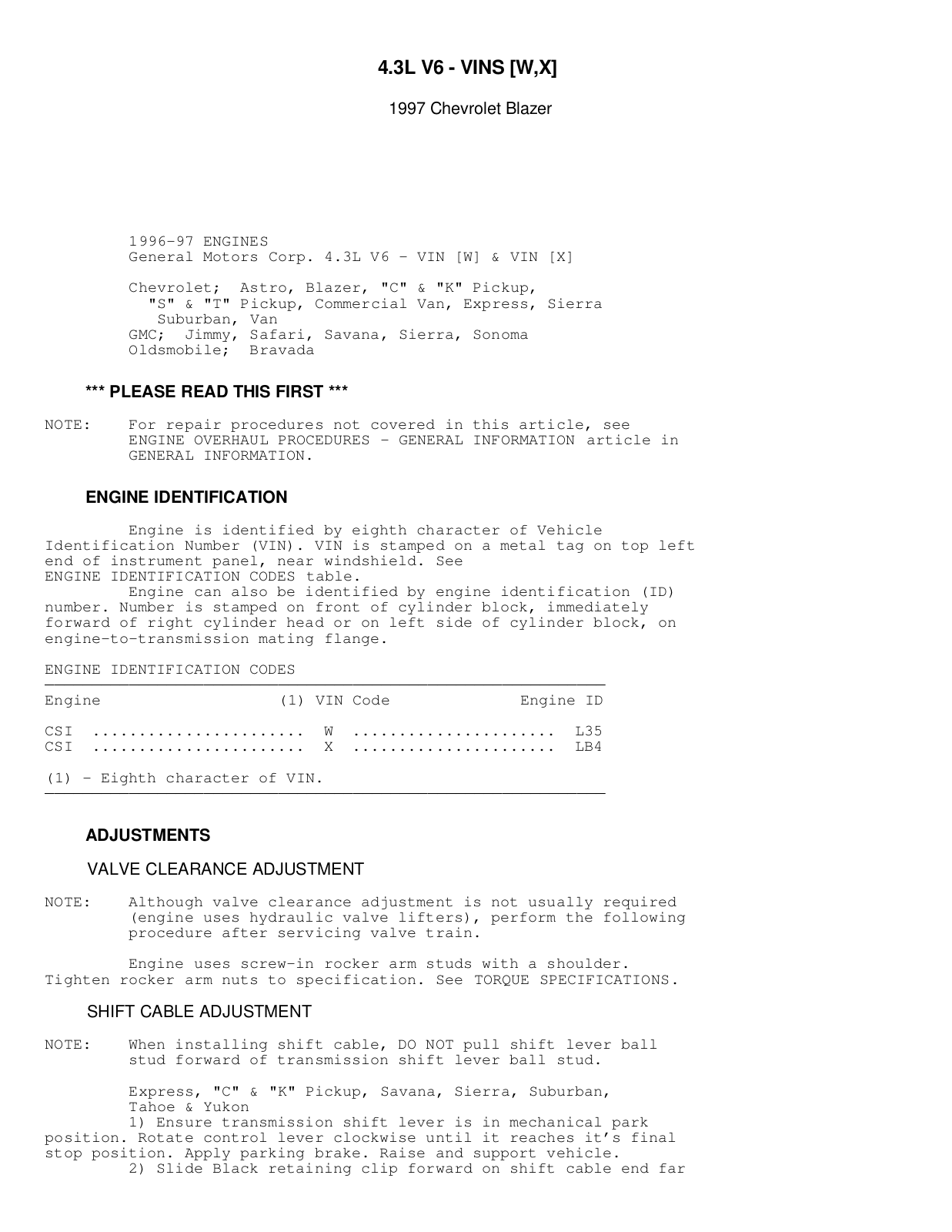 Chevrolet Blazer 1997 User Manual