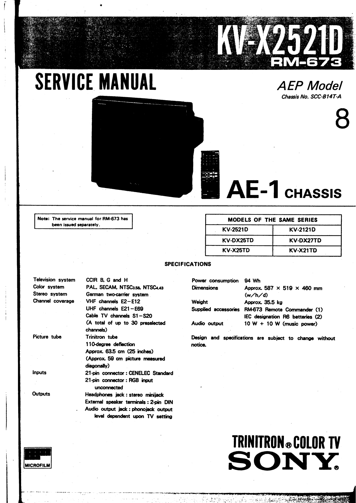 Sony KV-X2521D Service Manual