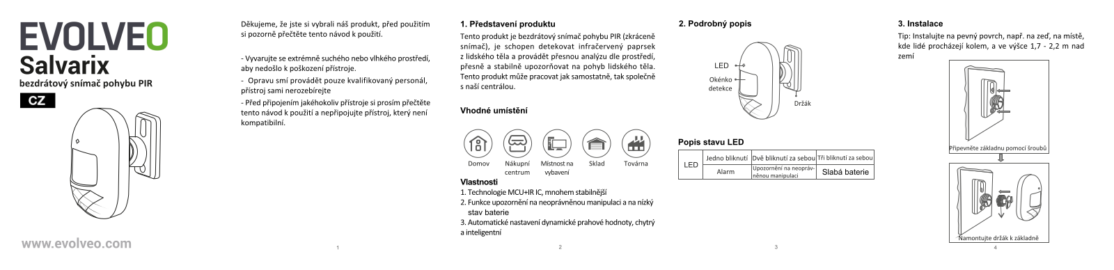 Evolveo Salvarix bezdrátový PIR User Manual