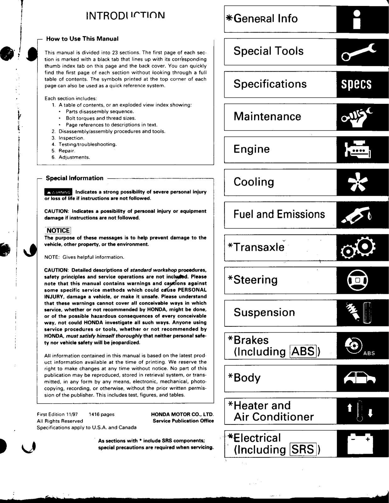 Honda Integra 2001, Integra 2000, Integra 1998, Integra 1999 User Manual