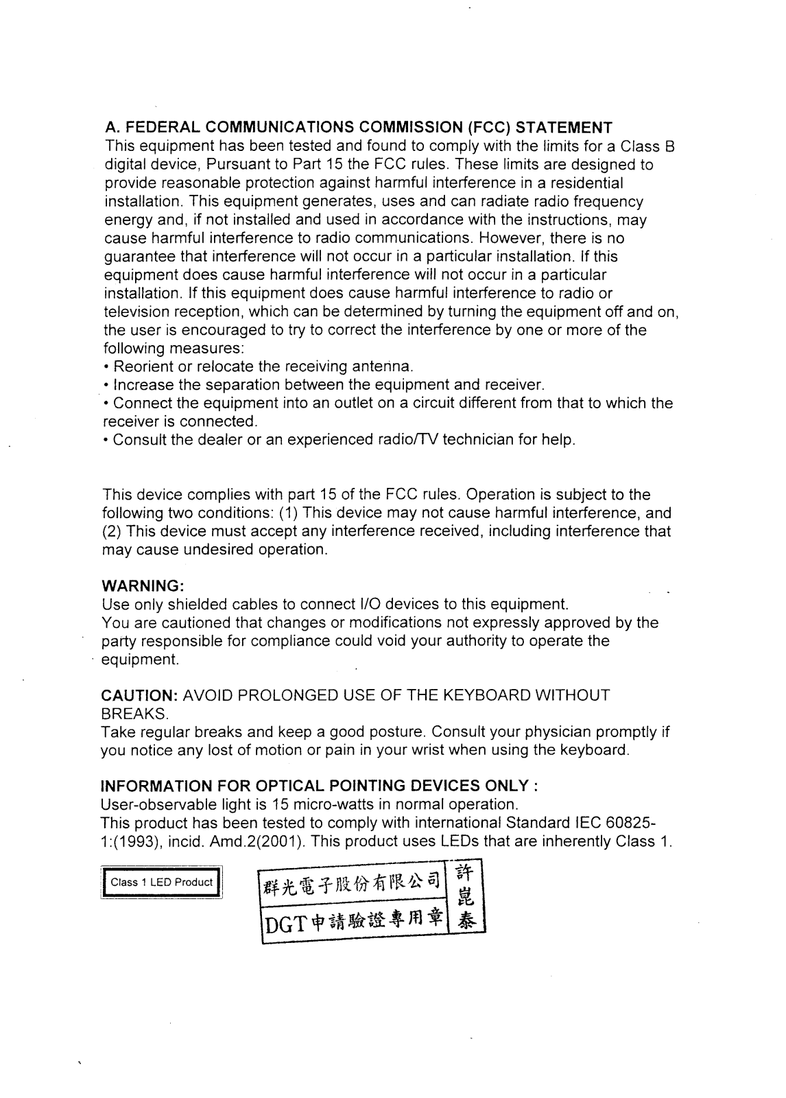 Chicony Electronics Co MR 0350B User Manual