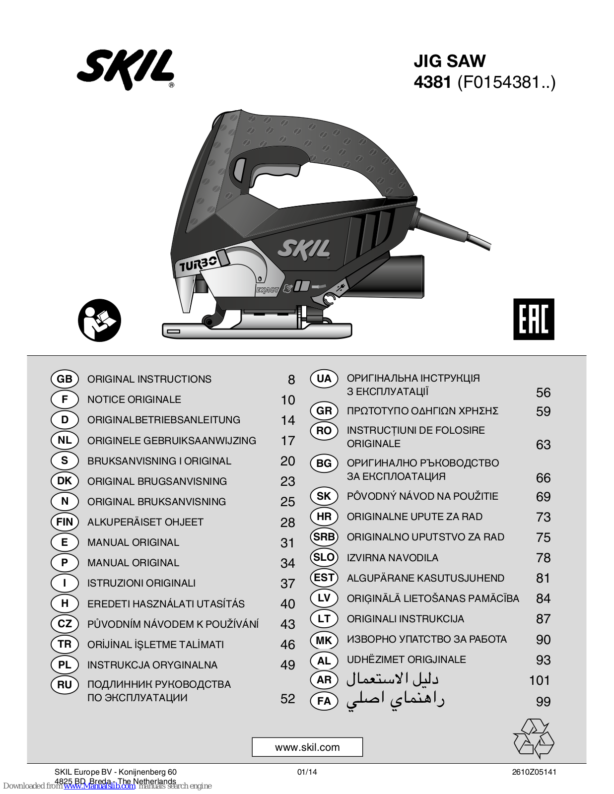 Skil 4381, F0154381 Series Original Instructions Manual