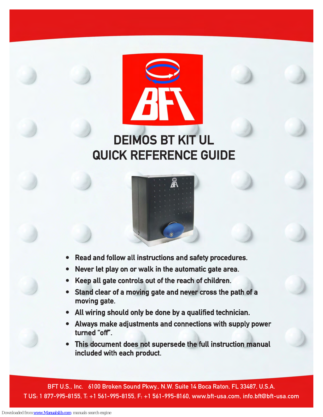 BFT DEIMOS BT KIT UL Quick Reference Manual