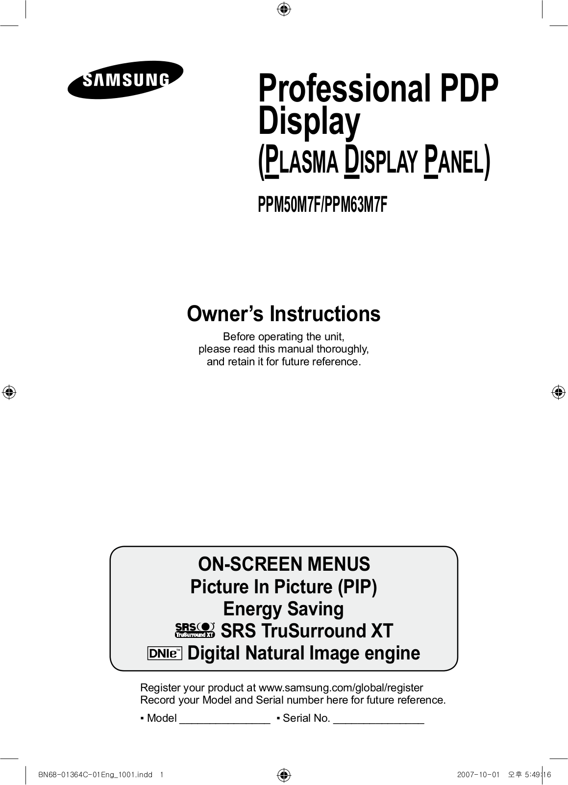 Samsung PPM63M7FB User Manual